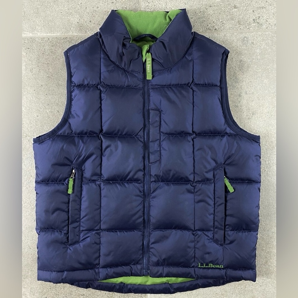 Kids L.L. Bean Quilted Goose Down Puffer Vest, Navy Blue, Size Medium (10-12)
